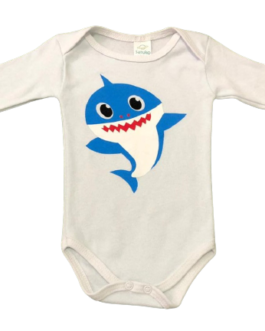 Body Temático Baby Shark Branco Manga Longa