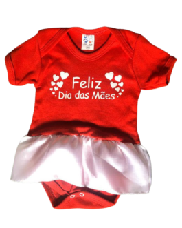 Body Temático Feliz Dia das Mães Vermelho com saia branca