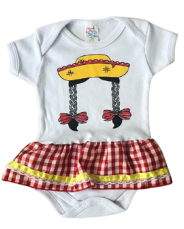 Body Temático Festa Junina Chapéu Saia Vermelha